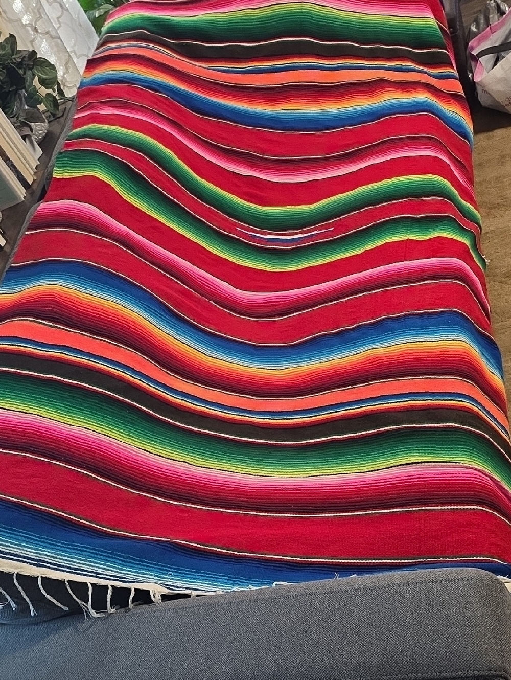 Vibrant Red Multicolor Mexican Serape Throw Blanket